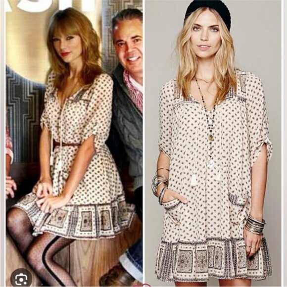 Free People Penny Lane Tea Cream Boho Paisley Floral Short Dress, Size XS - Picture 5 of 5